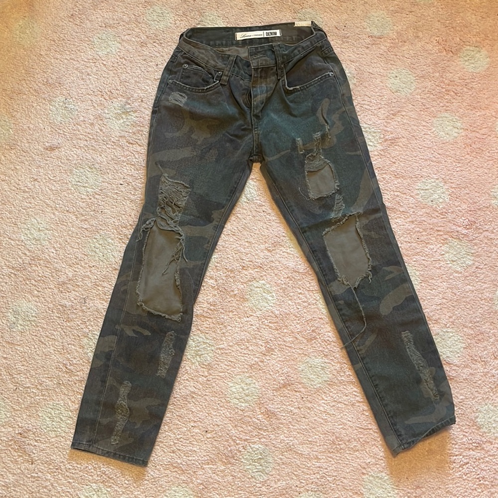 Lovers + friends distressed camo jeans